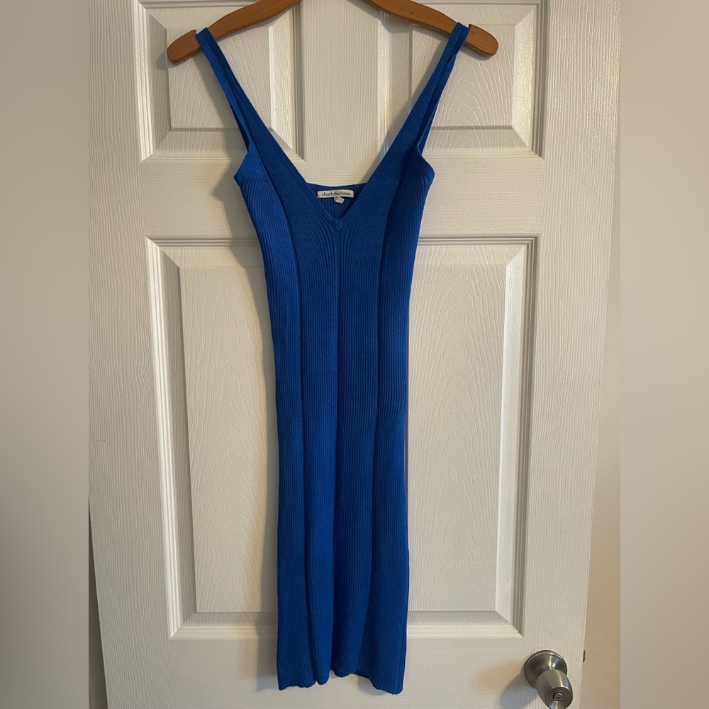 Charlotte Russe Cobalt Blue Ribbed V-Neck Midi Dress